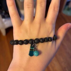 Lava Stone Bracelet with Turquoise Charm